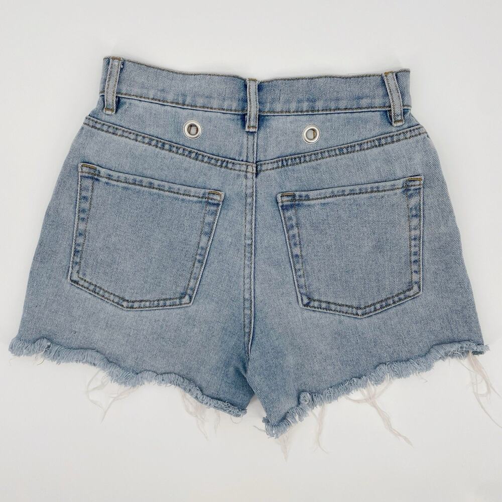 Pacsun Rivet High Rise Shorts Size 24 Icon High Rise Button Fly Denim Fringe Cut - Picture 3 of 7